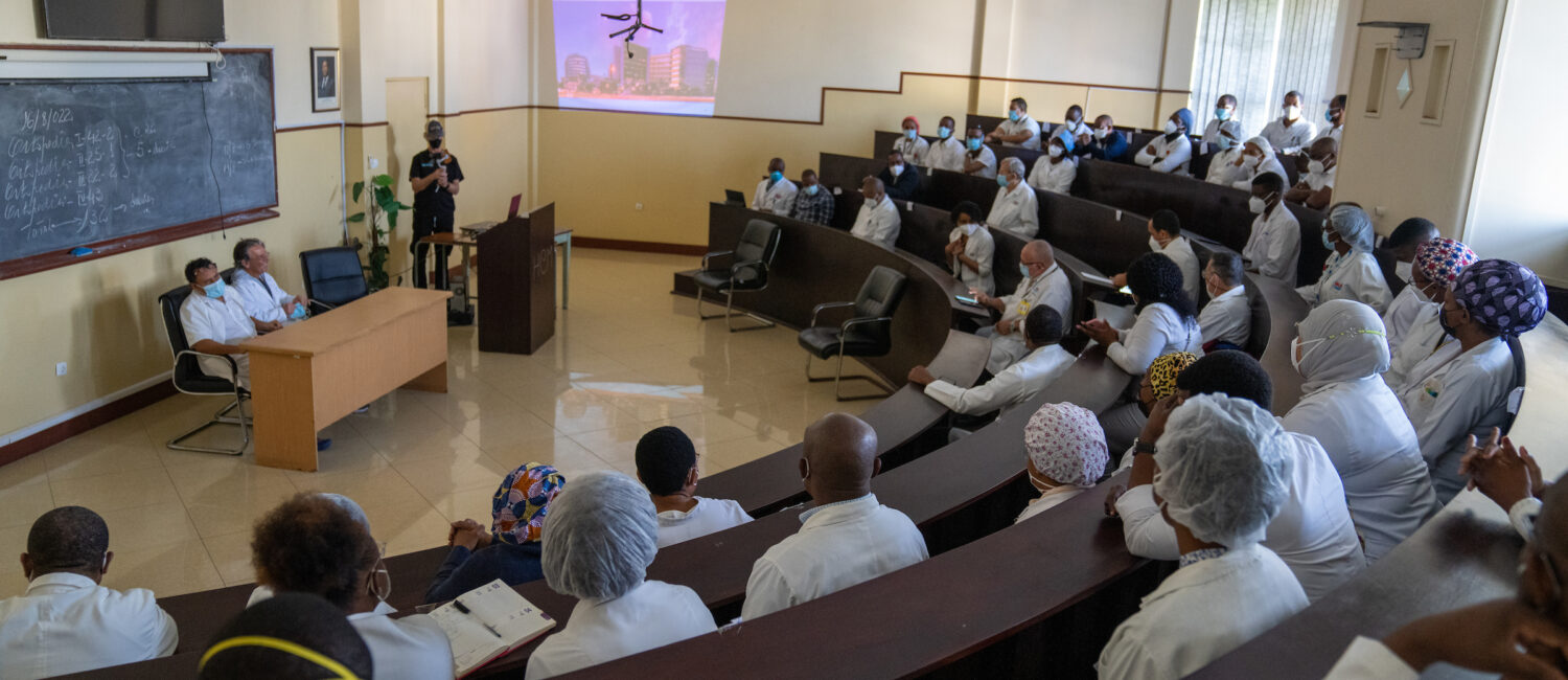 A lecture hall filled with surgeons ready to learn.